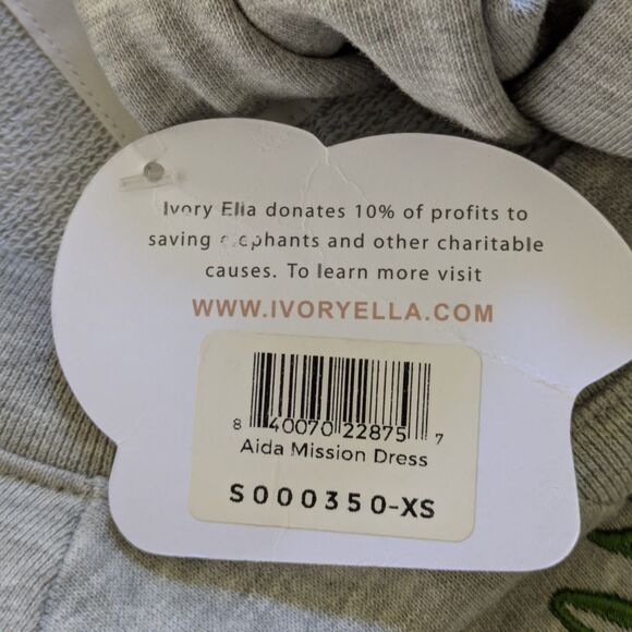 Ivory Ella Aida Mission Dress Sweatshirt Tunic XS Gray Save the Elephants NWT - Picture 8 of 12